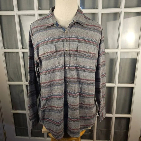 Carbon 2 Cobalt Mens Gray Striped Long Sleeve Button Down Shirt XL - Picture 1 of 4